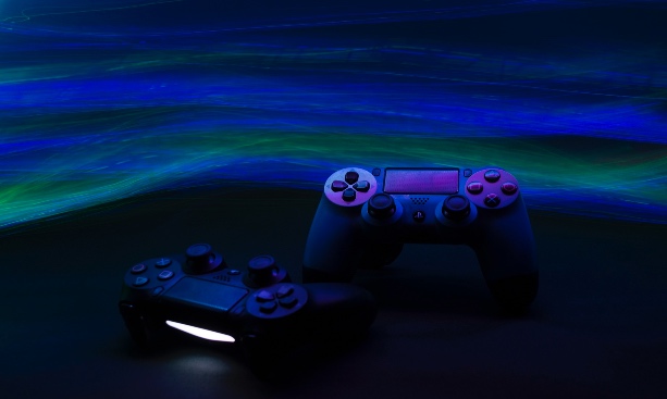 Playstation controllers with blue background