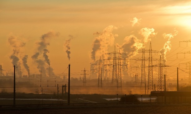 Plumes of smoke rising from factory and industrial plants