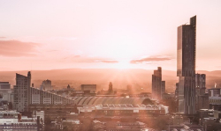 Manchester skyline with evening haze