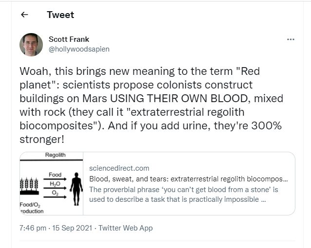 Twitter user @hollywoodsapien re-posts the 'Blood, sweat and tears' study.