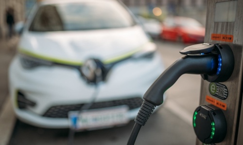 An electric car charging